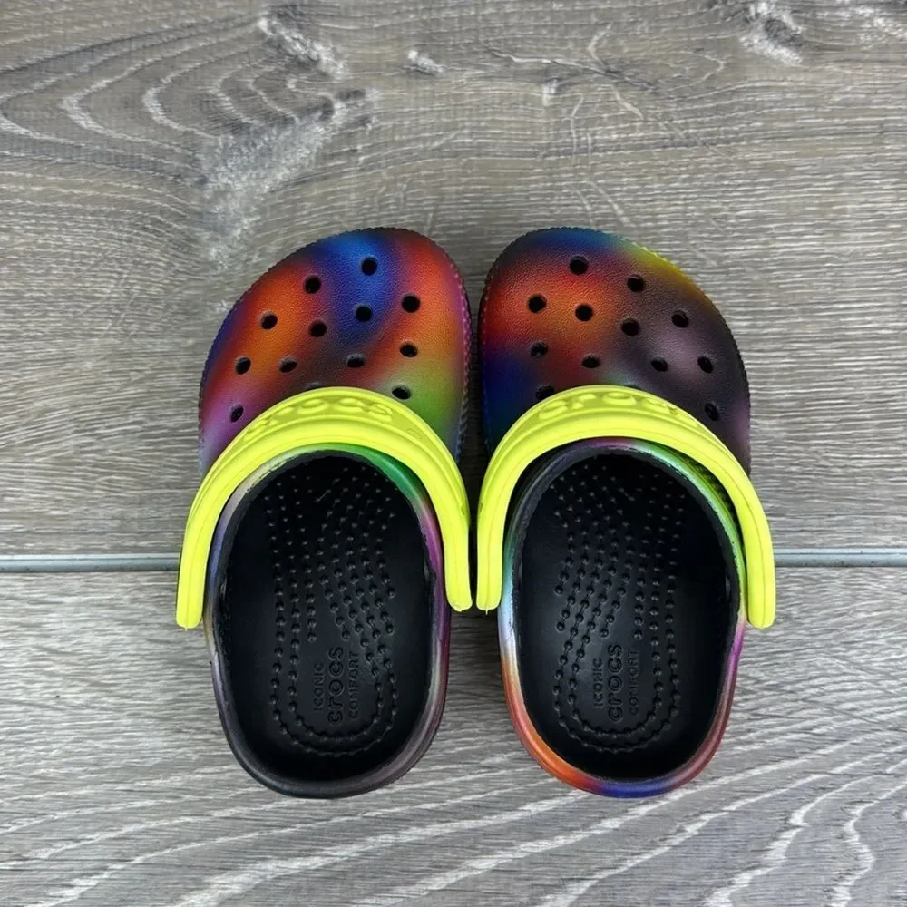 Crocs Iconic Comfort Toddler Girl Sz 5 Tie Dye Ombre Slip On Clogs Sandals